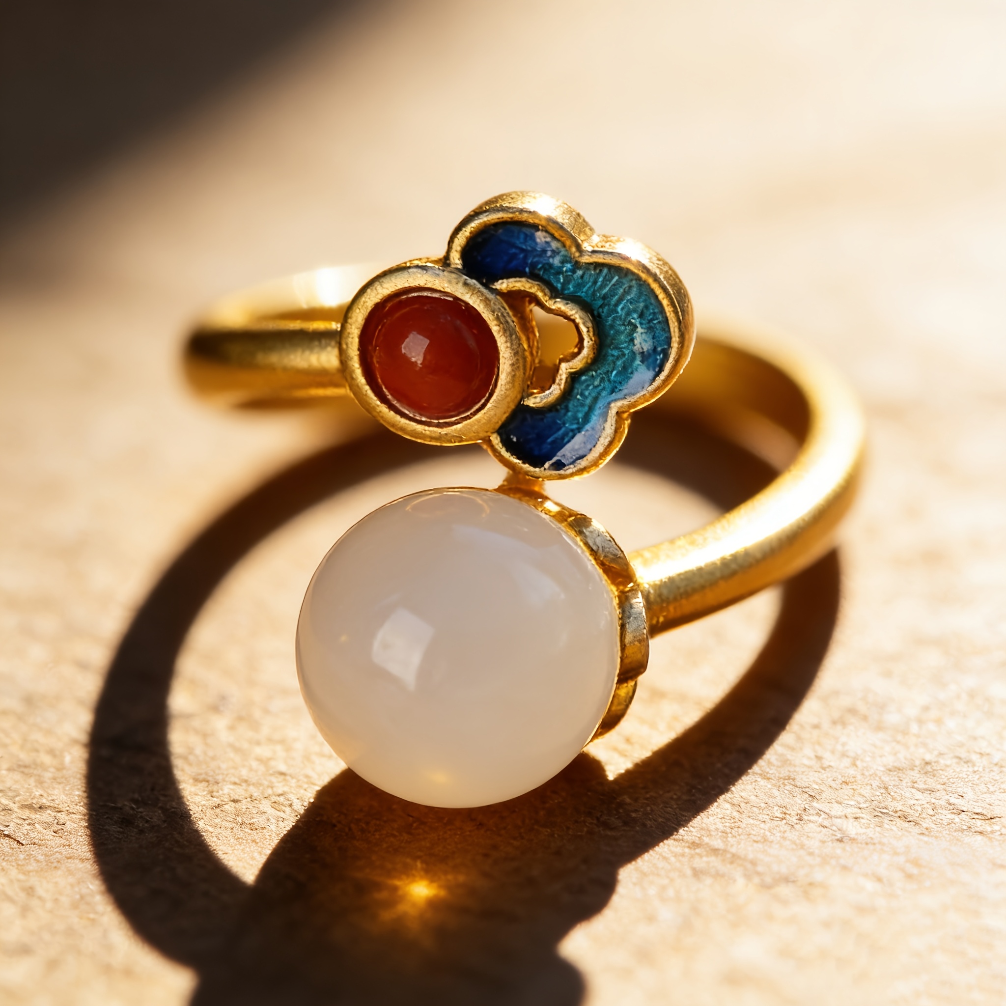 Chinese Style Enamel Open Ring, Elegant Charm